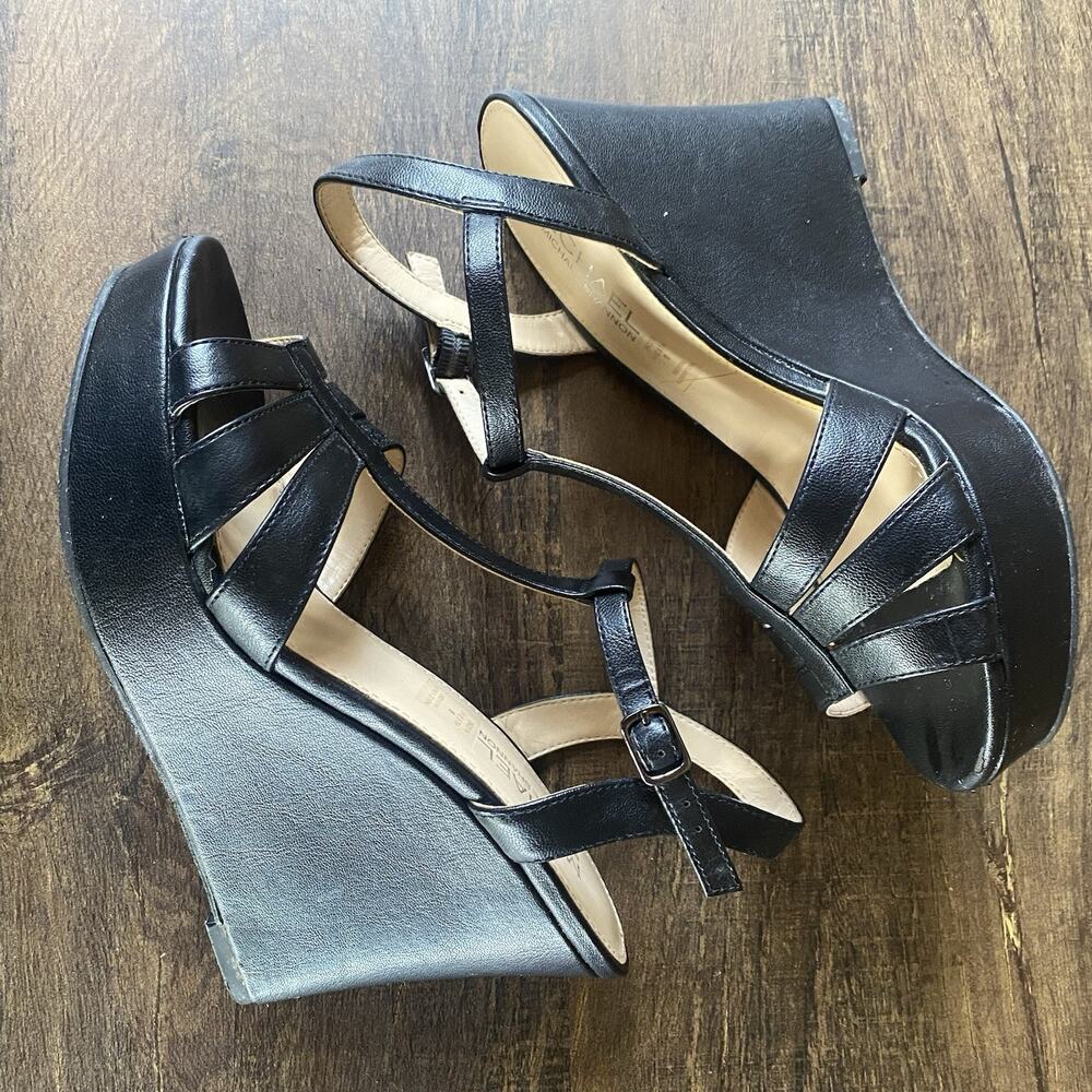 MICHAEL Michael Shannon Fiesta Black Strappy Platform Wedge Heel Sandals Size 8